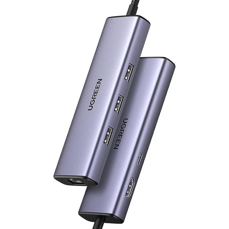UGREEN 6-in-1 USB-C To 3*USB 3.0 A/HDMI/RJ45/ 100W PD Multi-function Hub – CM512 (UG-15598) – Gray - Image 2